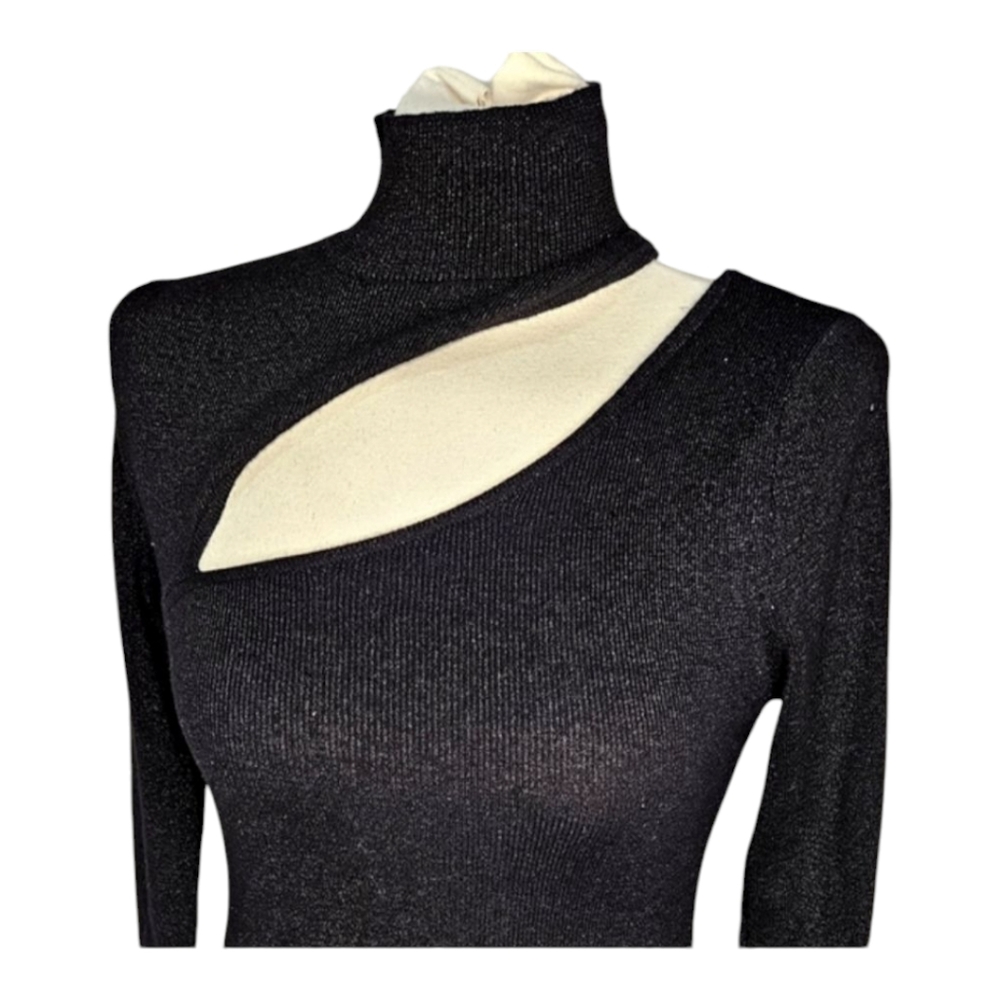 O.P.T bodycon black midi dress with sparkled thredding size xs